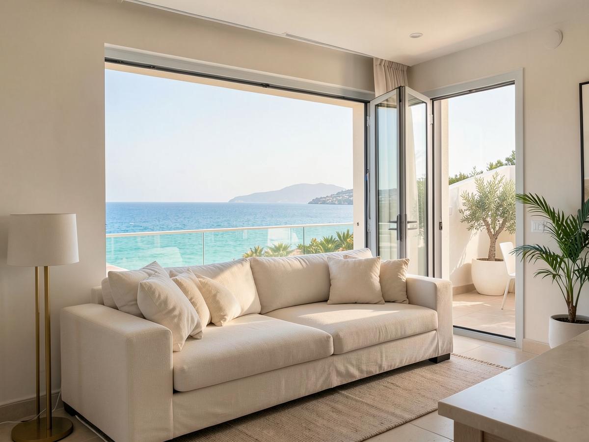 Sea-view serviced apartment living room
